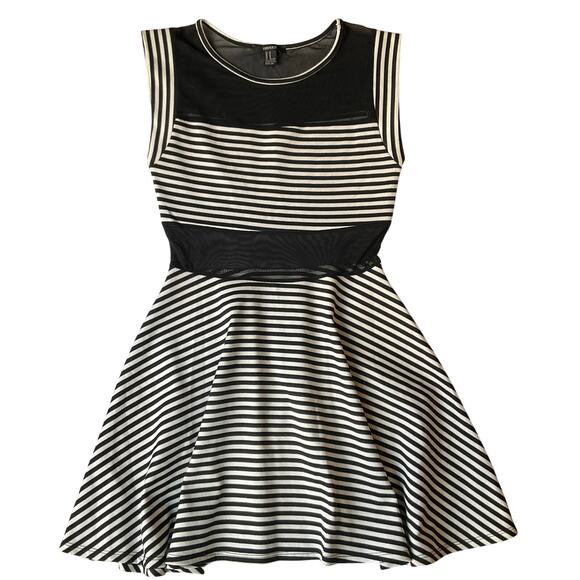 FOREVER 21 Women Mini Dress size M Sleeveless Mesh Detail Stripes Black & White - Picture 1 of 10